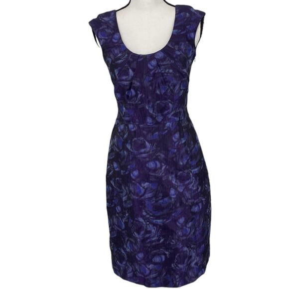 Lela Rose Purple Watercolor Print Cocktail Dress Wedding Guest Silk Size 4 - Picture 1 of 15